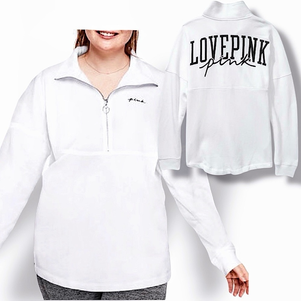 Victoria's Secret Pink Varsity Half Zip Pullover Oversized Sweatshirt Womens XS